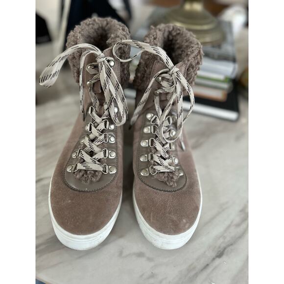 Sam Edelman Grey Suede & Faux Shearling Sneaker Booties - Picture 3 of 10